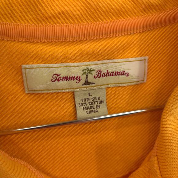Tommy Bahama Polo Mens Large Orange Silk Blend Ribbed Casual Short Sleeve Shirt - Picture 10 of 10